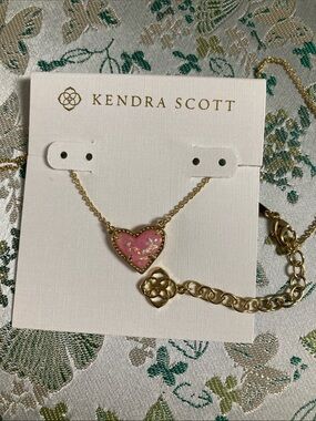 Kendra Scott Pink Opal Heart Necklace for Kids - Gold Chain